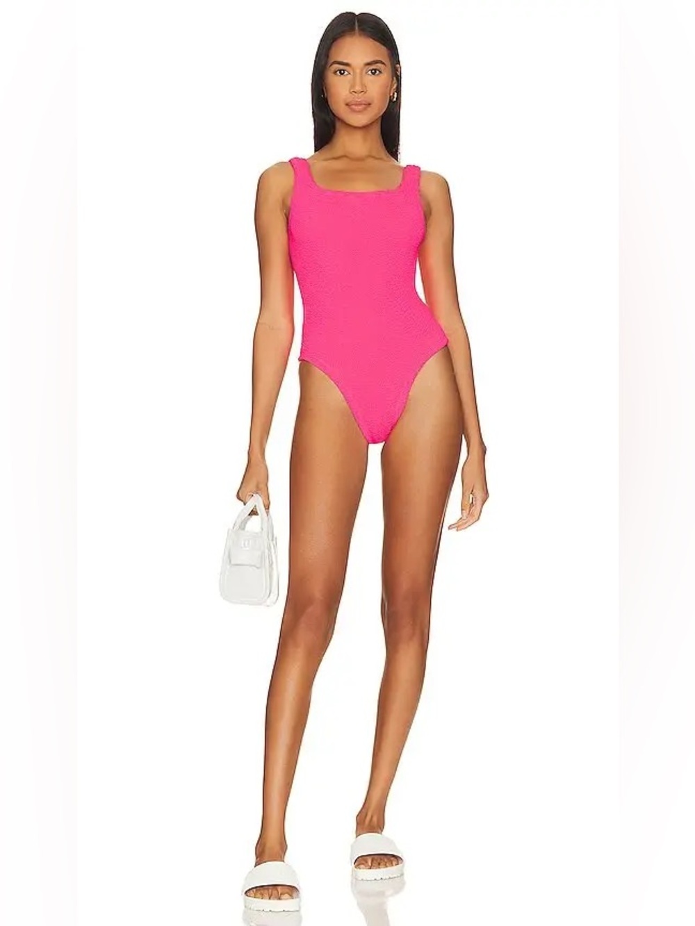 Hunza G Square Neck Swim One-Piece Neon Hot Pink Size OS